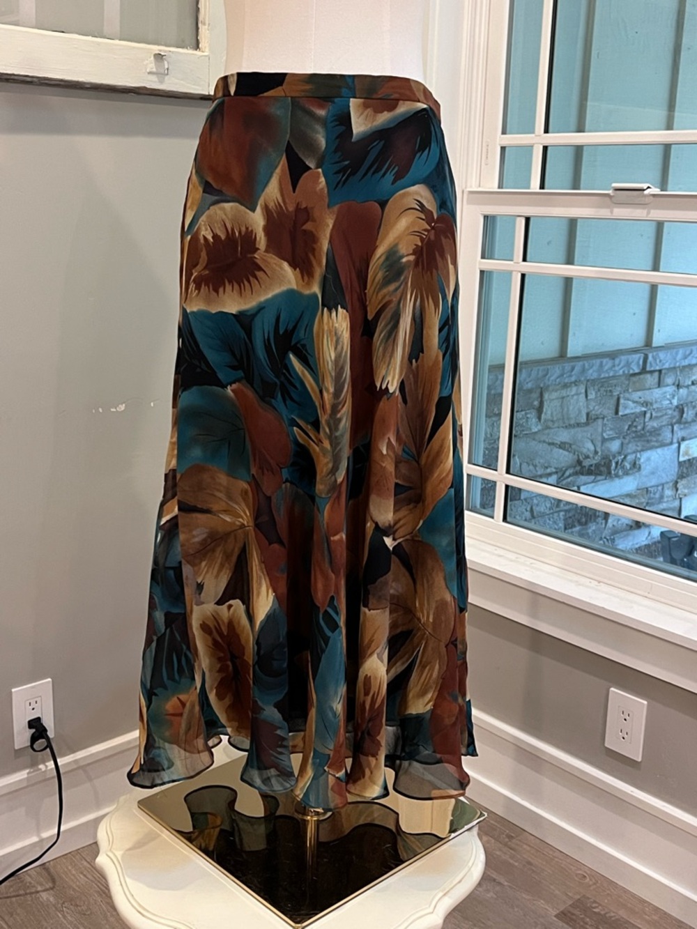 Jones New York Teal and Brown Floral Midi Skirt